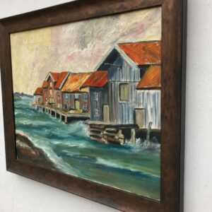 Original Oil Painting: Swedish West Coast Houses, Örust Island, 1940s Art - Image 7