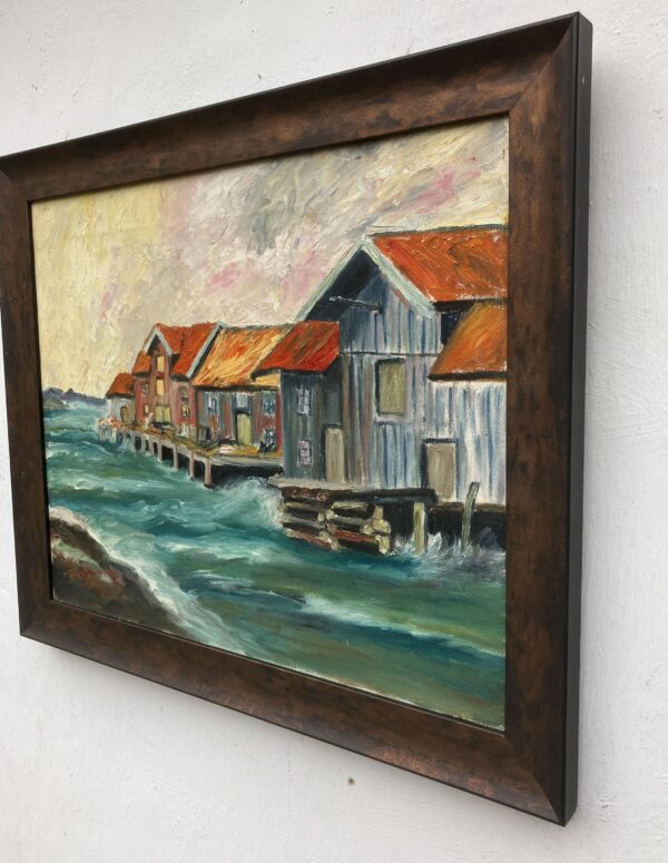 Original Oil Painting: Swedish West Coast Houses, Örust Island, 1940s Art