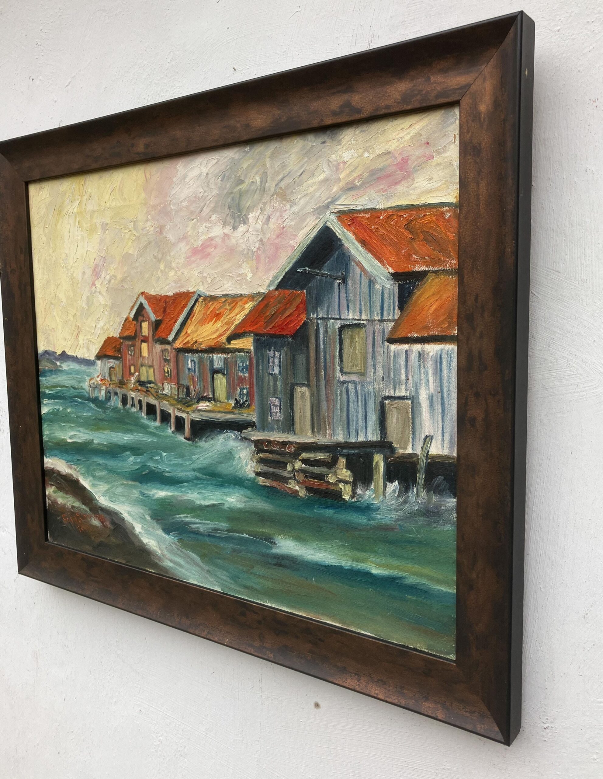 Original Oil Painting: Swedish West Coast Houses, Örust Island, 1940s Art - Image 7