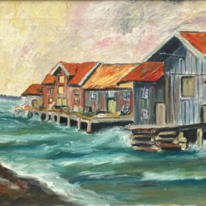 Original Oil Painting: Swedish West Coast Houses, Örust Island, 1940s Art - Image 5