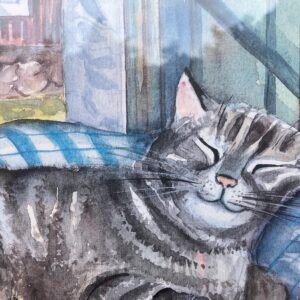 Signed Watercolor Print – Framed Swedish Art, Cat in Sunlit Window - Image 9