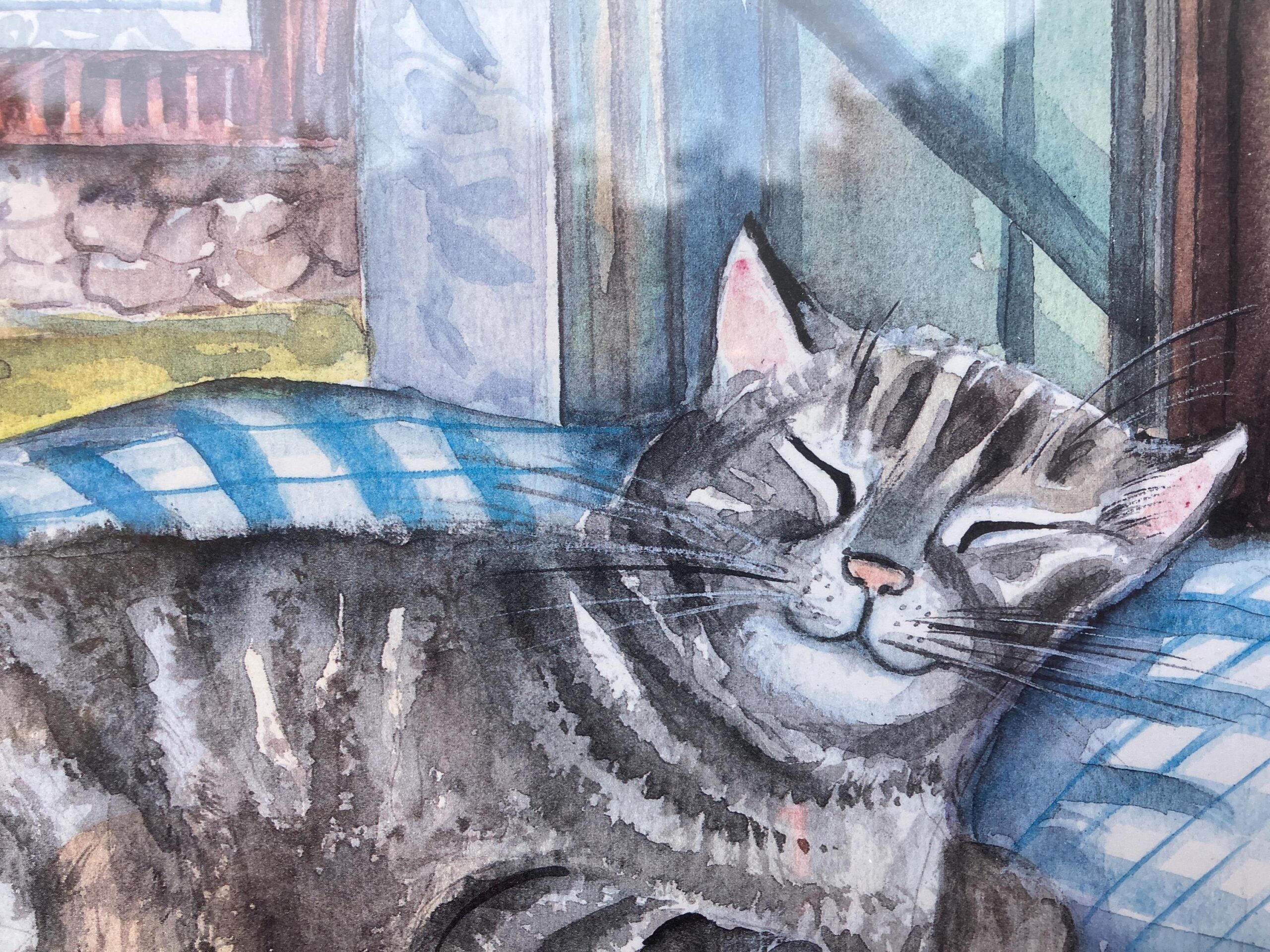Signed Watercolor Print – Framed Swedish Art, Cat in Sunlit Window - Image 9