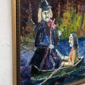 Swedish Naïve Oil Painting – Humorous Boat Scene with Violinist, Original Scandinavian Artwork - Image 4