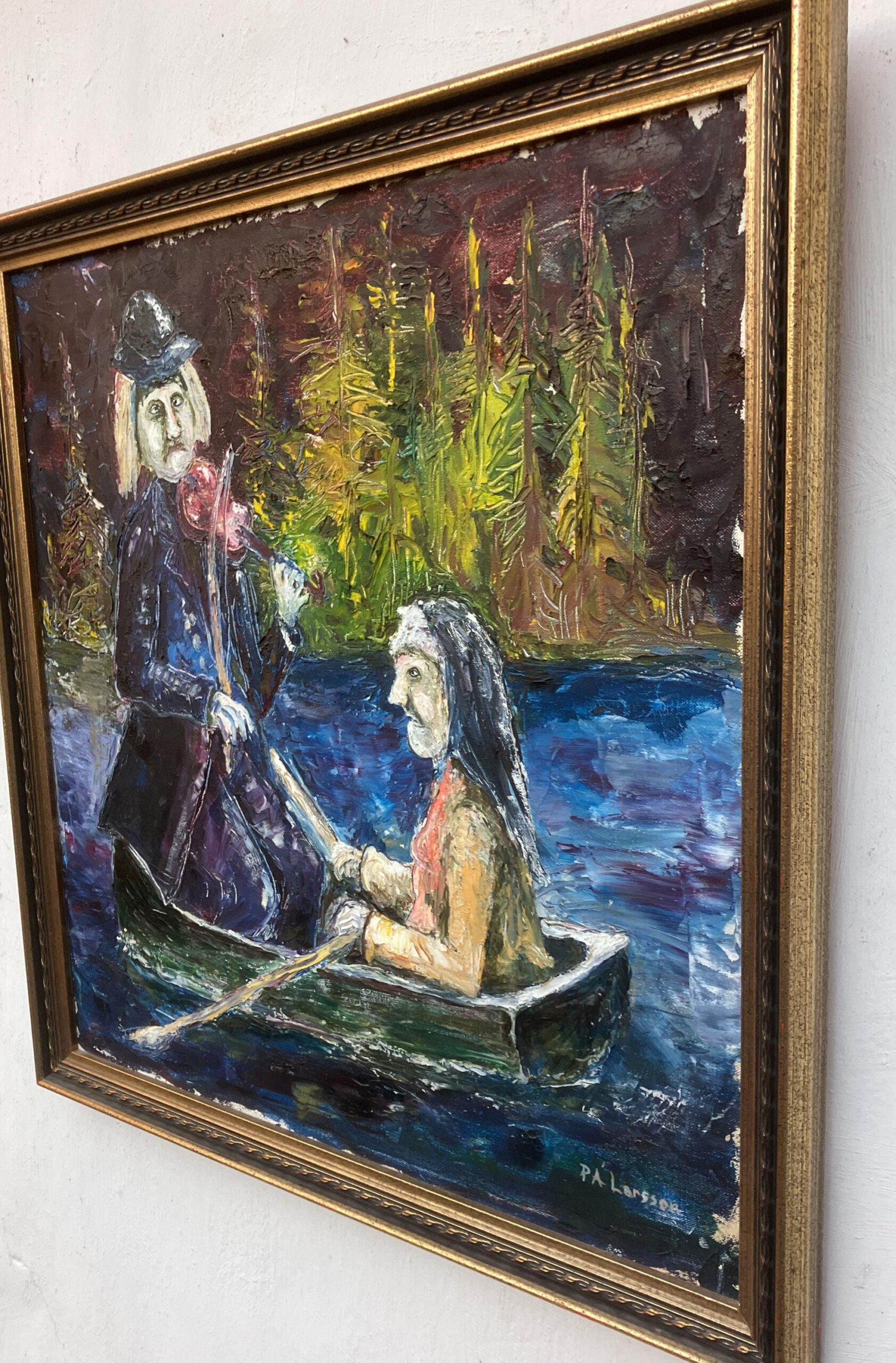 Swedish Naïve Oil Painting – Humorous Boat Scene with Violinist, Original Scandinavian Artwork - Image 6