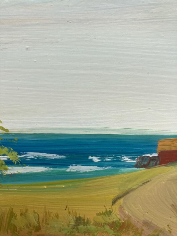 Vintage Folk Art Oil Painting, Swedish Windmill by Sea, 1970s Framed Art