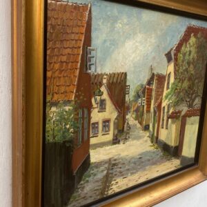 Vintage Oil Painting: Danish Village Street Summer Scene , Framed Original Scandinavian Art - Image 4