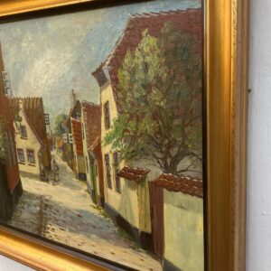 Vintage Oil Painting: Danish Village Street Summer Scene , Framed Original Scandinavian Art - Image 5