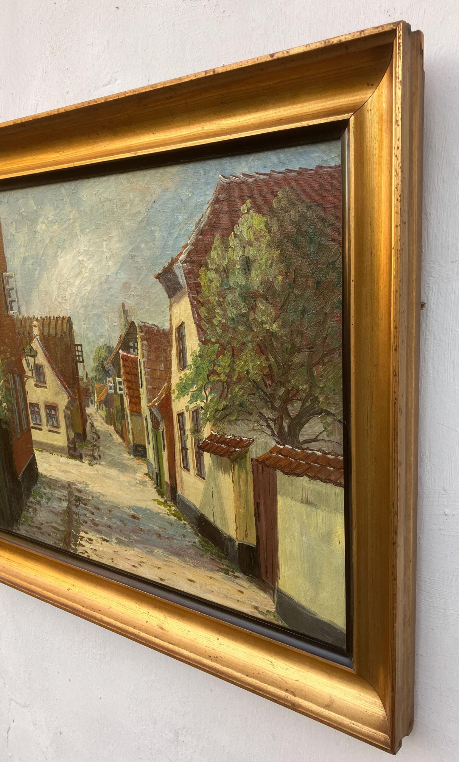 Vintage Oil Painting: Danish Village Street Summer Scene , Framed Original Scandinavian Art - Image 5