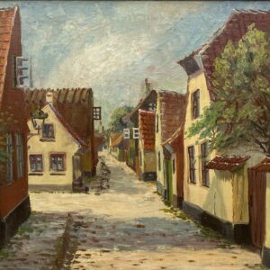 Vintage Oil Painting: Danish Village Street Summer Scene , Framed Original Scandinavian Art - Image 3
