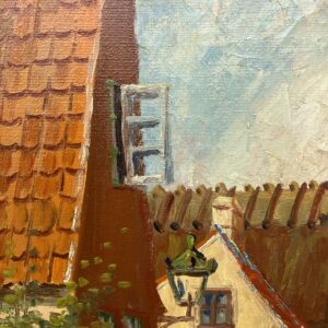 Vintage Oil Painting: Danish Village Street Summer Scene , Framed Original Scandinavian Art - Image 8