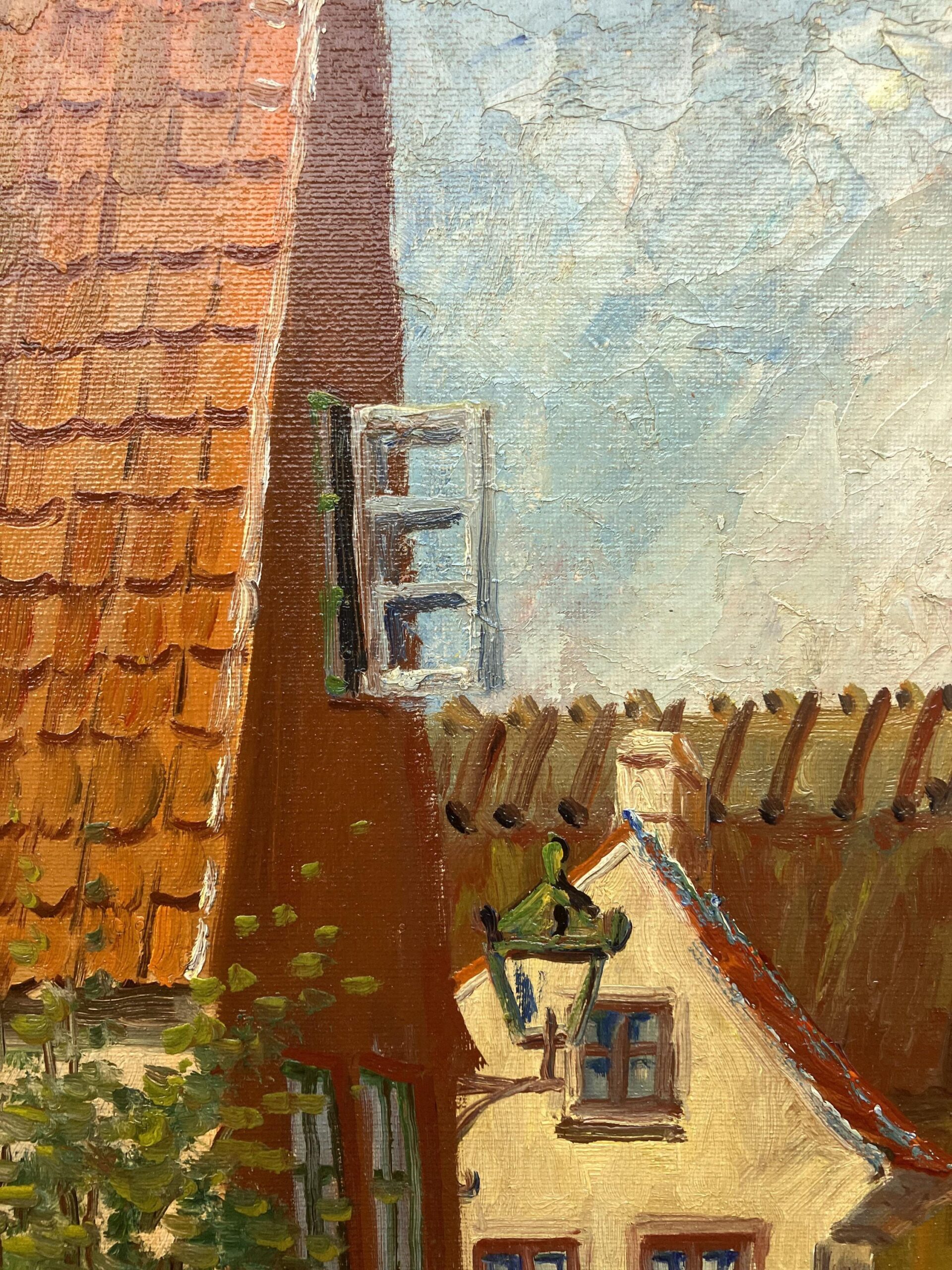 Vintage Oil Painting: Danish Village Street Summer Scene , Framed Original Scandinavian Art - Image 8