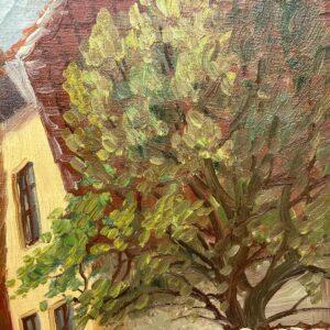 Vintage Oil Painting: Danish Village Street Summer Scene , Framed Original Scandinavian Art - Image 7