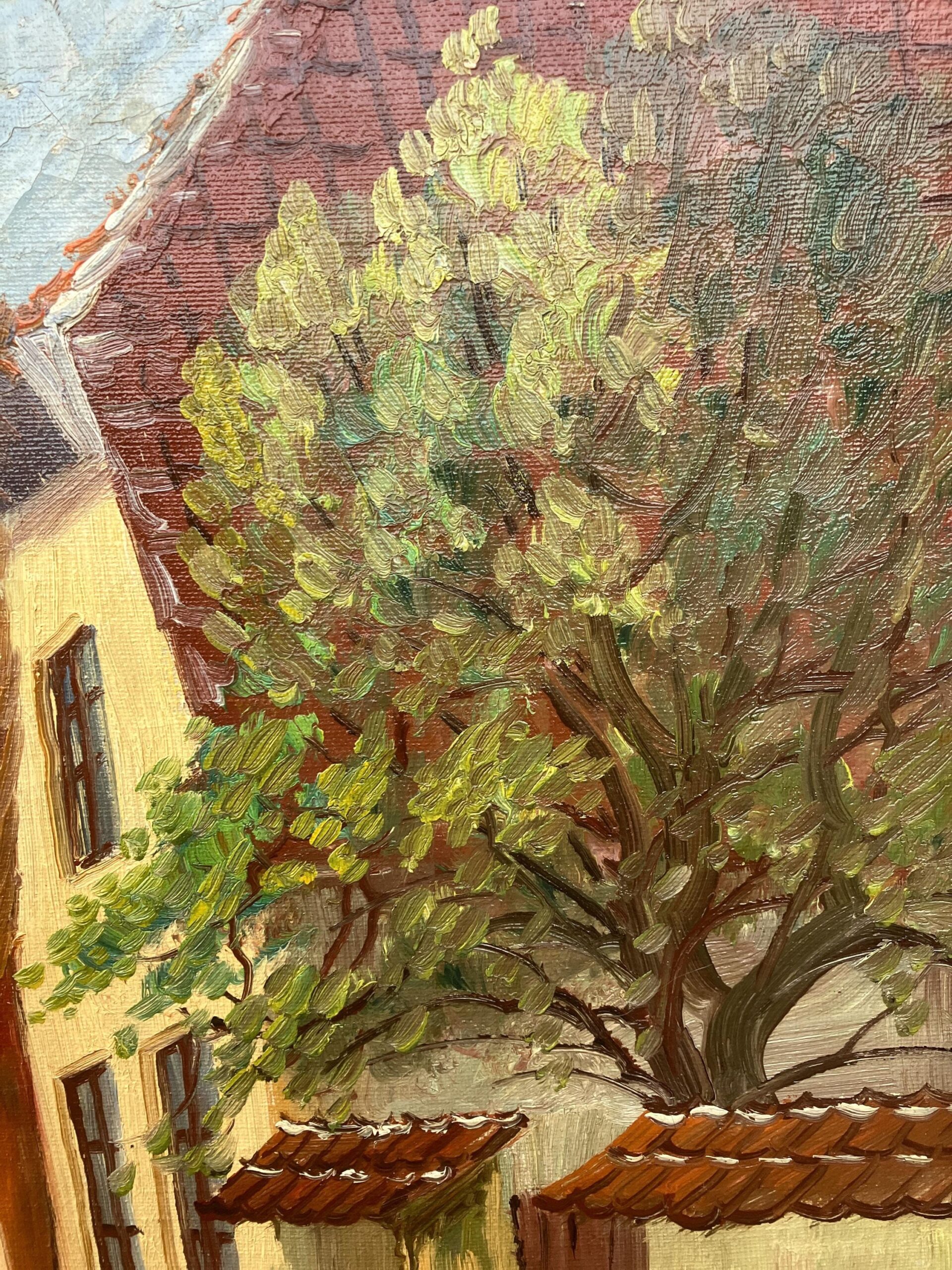 Vintage Oil Painting: Danish Village Street Summer Scene , Framed Original Scandinavian Art - Image 7