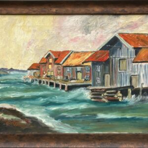 Original Oil Painting: Swedish West Coast Houses, Örust Island, 1940s Art - Image 2