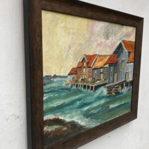 Original Oil Painting: Swedish West Coast Houses, Örust Island, 1940s Art - Image 6