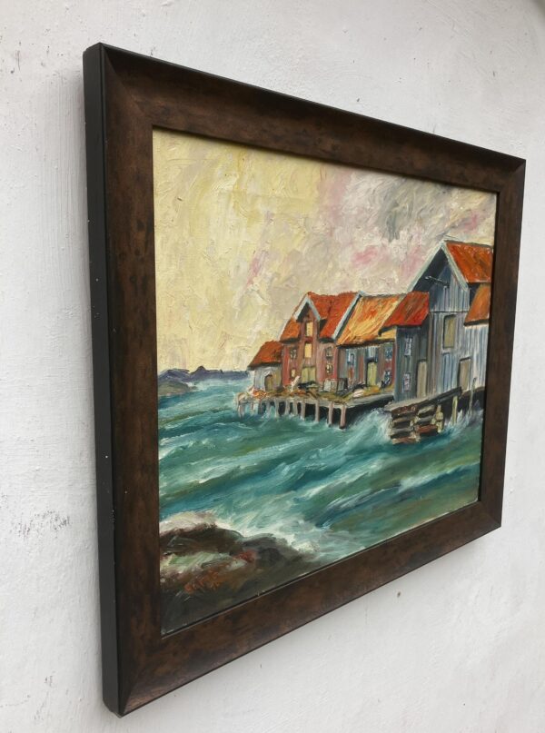 Original Oil Painting: Swedish West Coast Houses, Örust Island, 1940s Art