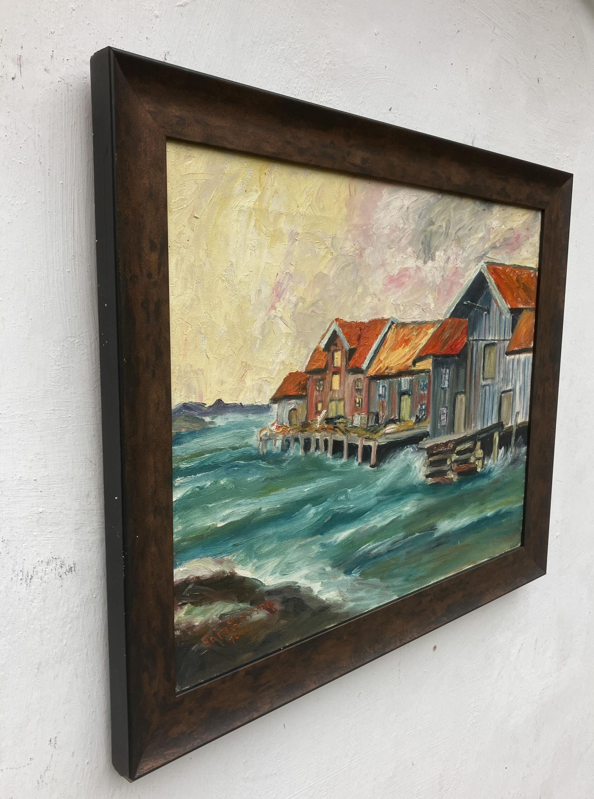 Original Oil Painting: Swedish West Coast Houses, Örust Island, 1940s Art - Image 6