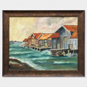 Original Oil Painting: Swedish West Coast Houses, Örust Island, 1940s Art