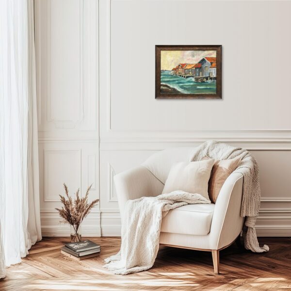Original Oil Painting: Swedish West Coast Houses, Örust Island, 1940s Art