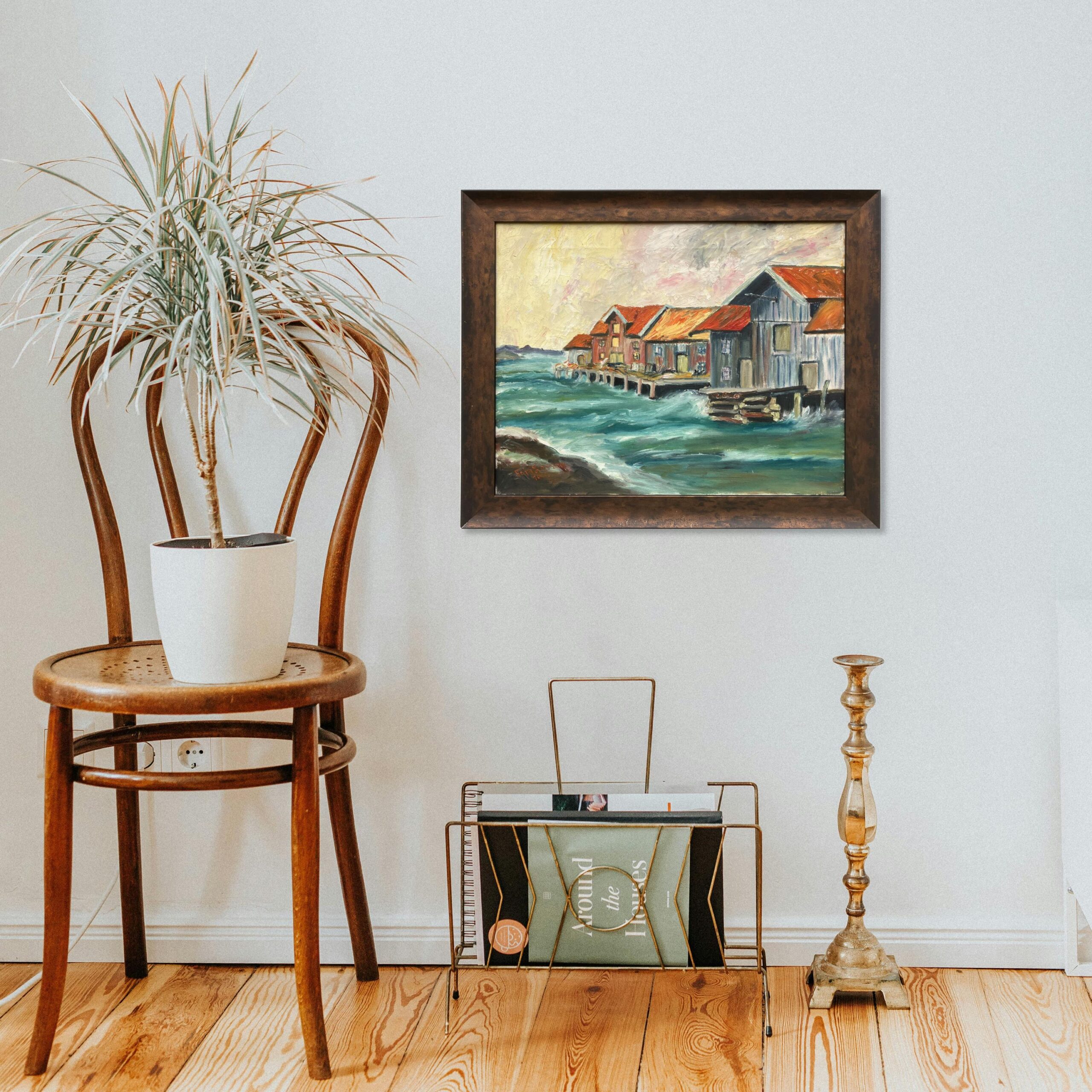 Original Oil Painting: Swedish West Coast Houses, Örust Island, 1940s Art - Image 3