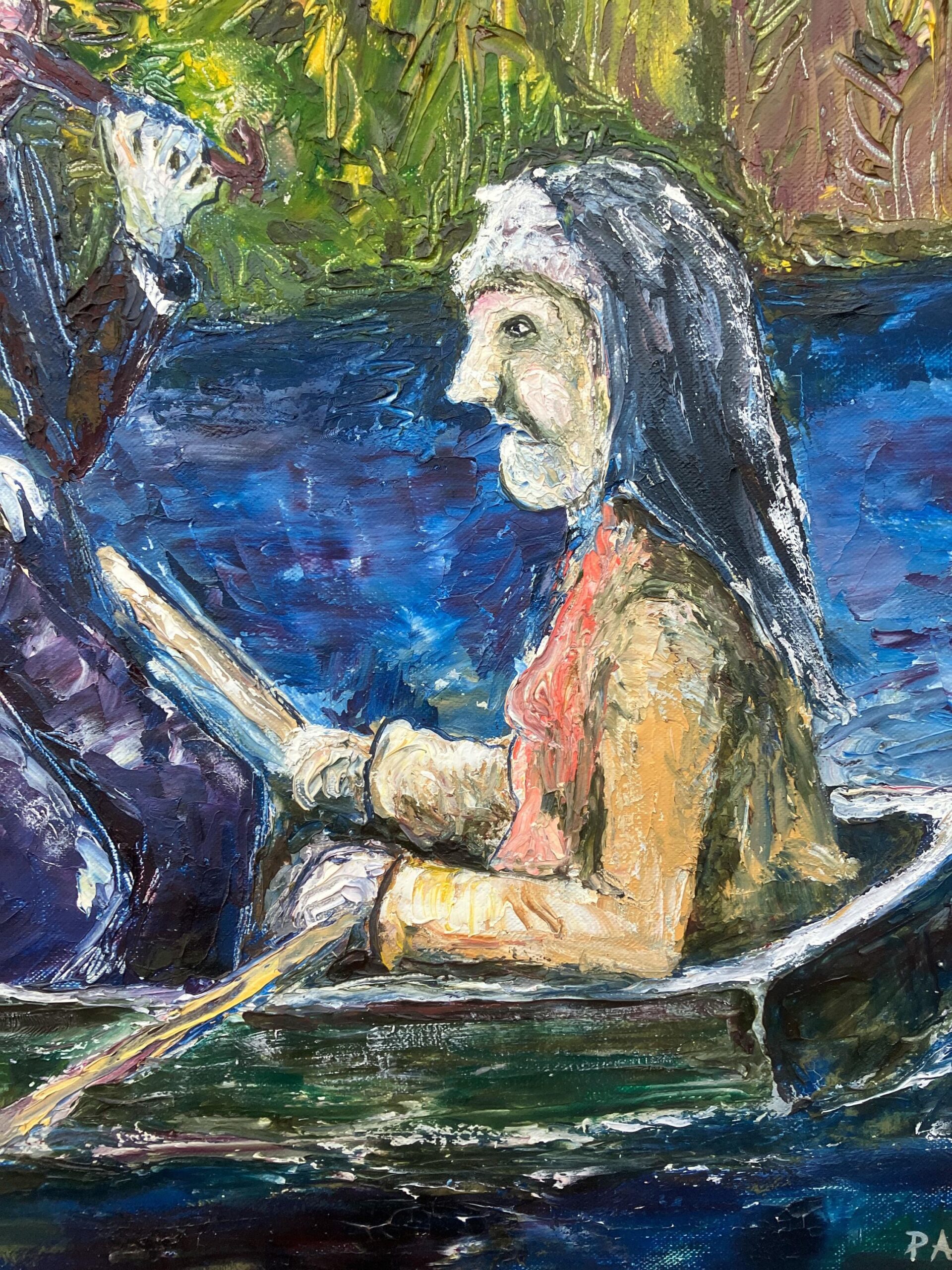 Swedish Naïve Oil Painting – Humorous Boat Scene with Violinist, Original Scandinavian Artwork - Image 8