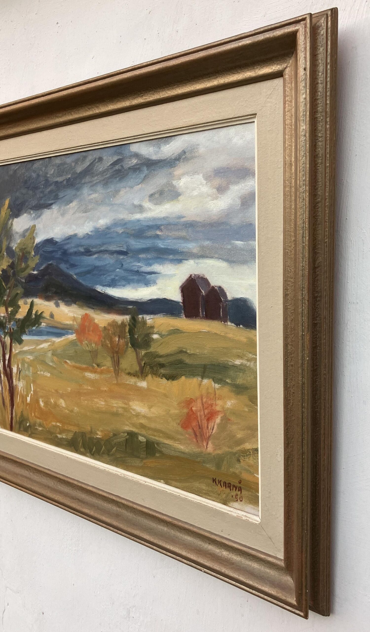 Mid Century Scandinavian Oil Painting – Large Swedish Mountain Landscape, 1950, Original Vintage Art - Image 5