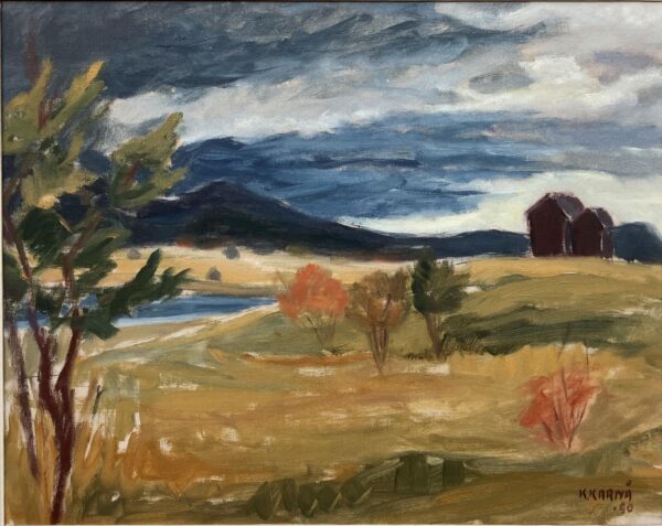 Mid Century Scandinavian Oil Painting – Large Swedish Mountain Landscape, 1950, Original Vintage Art