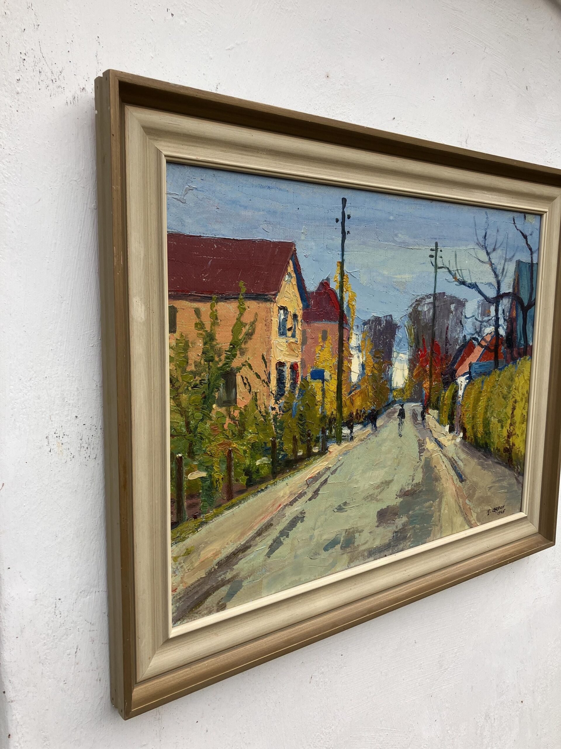 Vintage Oil Painting: Swedish Street Scene by Hjalmar Larsson, 1945 , Framed Original Swedish Art - Image 4