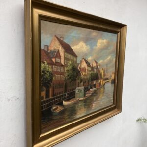 Vintage Oil Painting – Christianshavn Copenhagen Canal Scene, Danish Fine Art, - Image 4