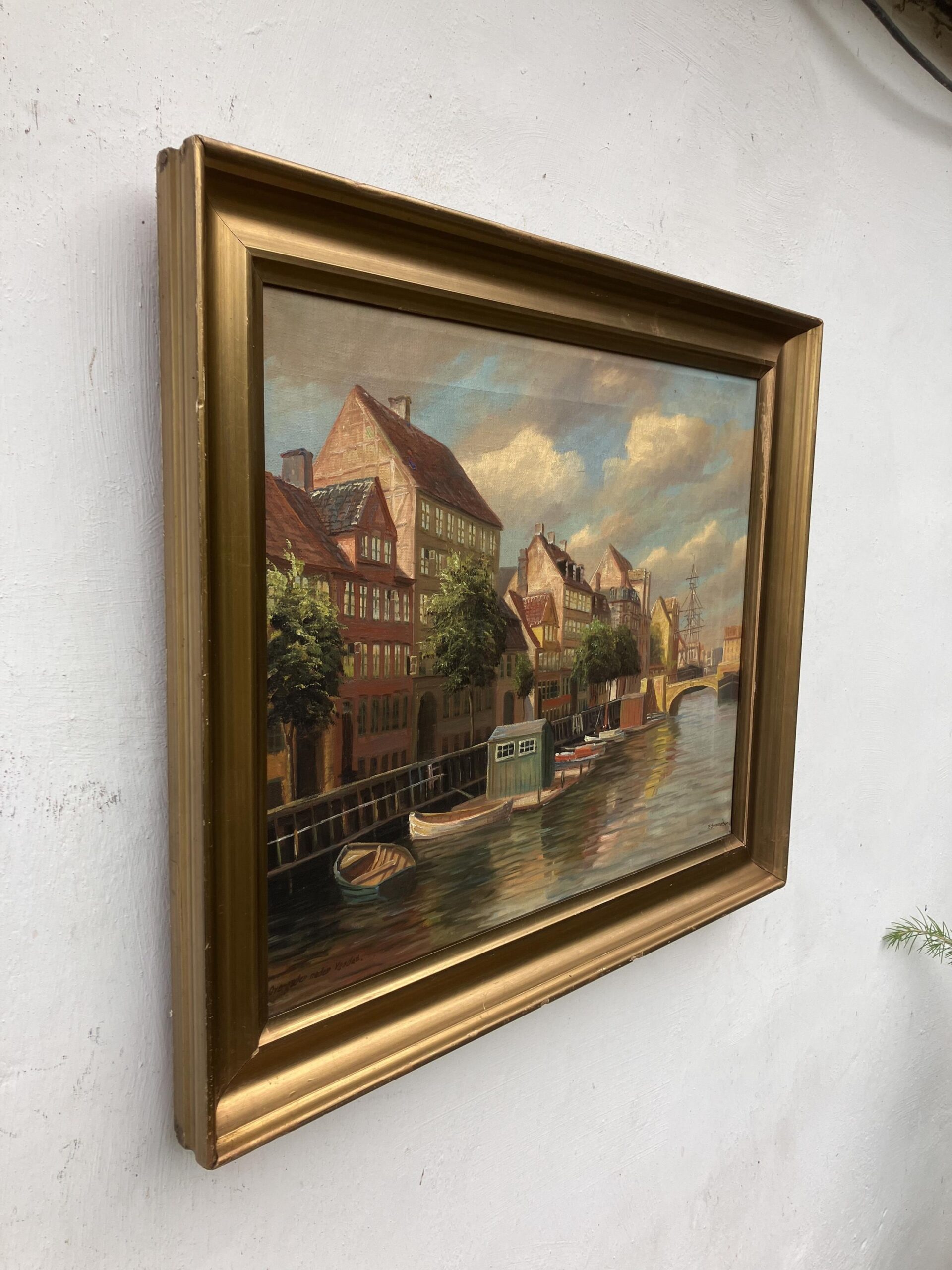Vintage Oil Painting – Christianshavn Copenhagen Canal Scene, Danish Fine Art, - Image 4