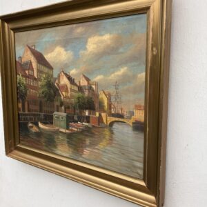Vintage Oil Painting – Christianshavn Copenhagen Canal Scene, Danish Fine Art, - Image 5