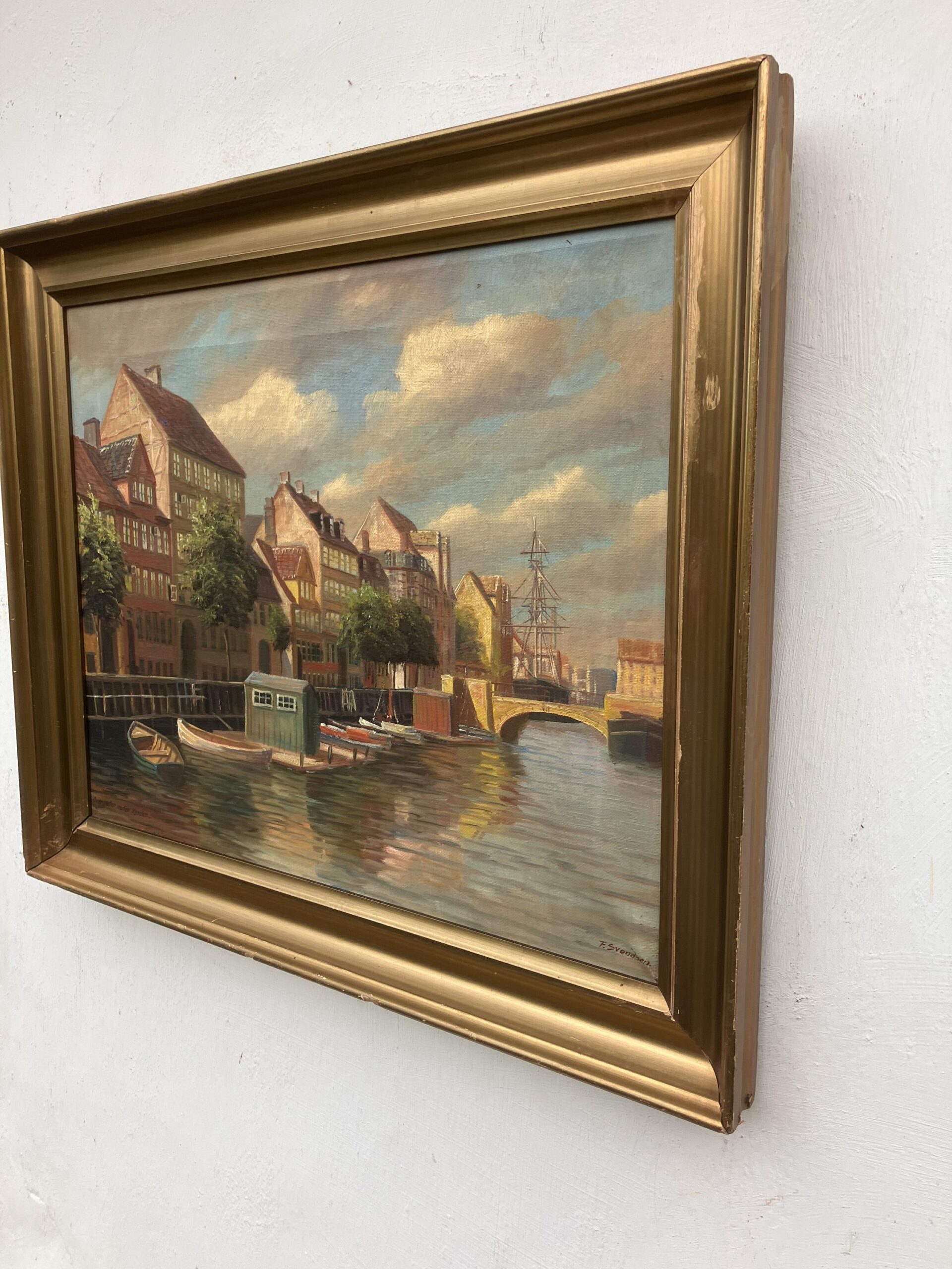Vintage Oil Painting – Christianshavn Copenhagen Canal Scene, Danish Fine Art, - Image 5