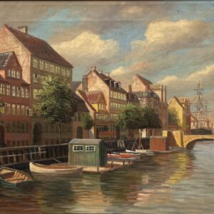 Vintage Oil Painting – Christianshavn Copenhagen Canal Scene, Danish Fine Art, - Image 3