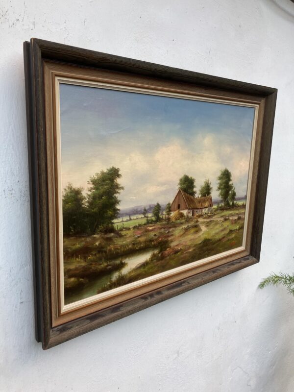 Original Vintage Oil Painting – Swedish Countryside Cottage Scene, Original Scandinavian Art
