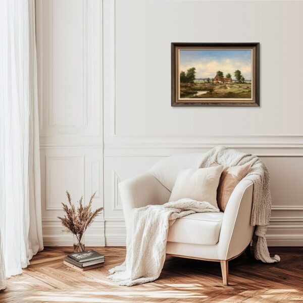 Original Vintage Oil Painting – Swedish Countryside Cottage Scene, Original Scandinavian Art