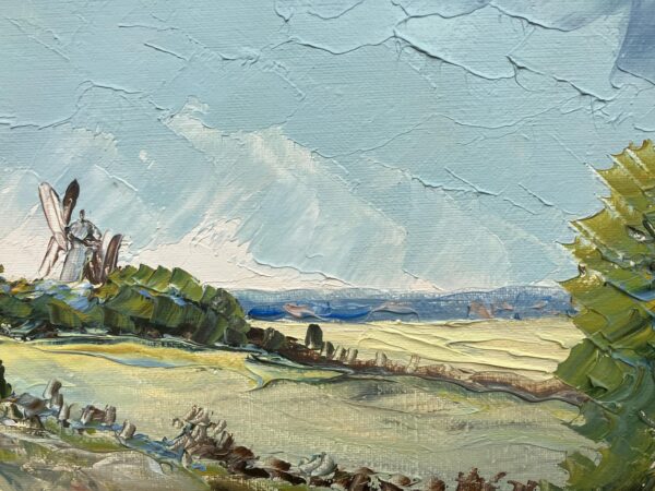 Vintage Oil Painting – Swedish Landscape with Farmhouse and Windmill, Scandinavian  Original artwork