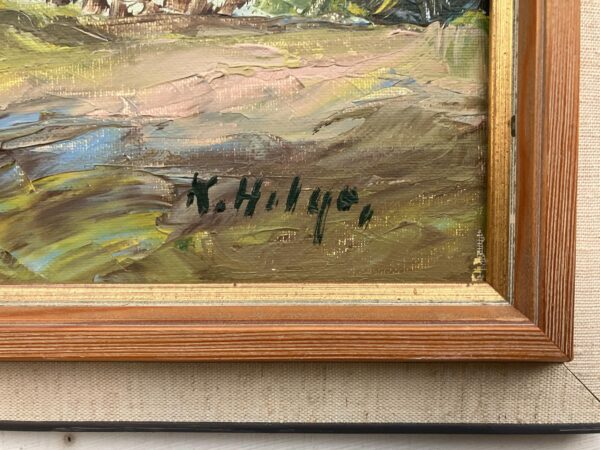 Vintage Oil Painting – Swedish Landscape with Farmhouse and Windmill, Scandinavian  Original artwork