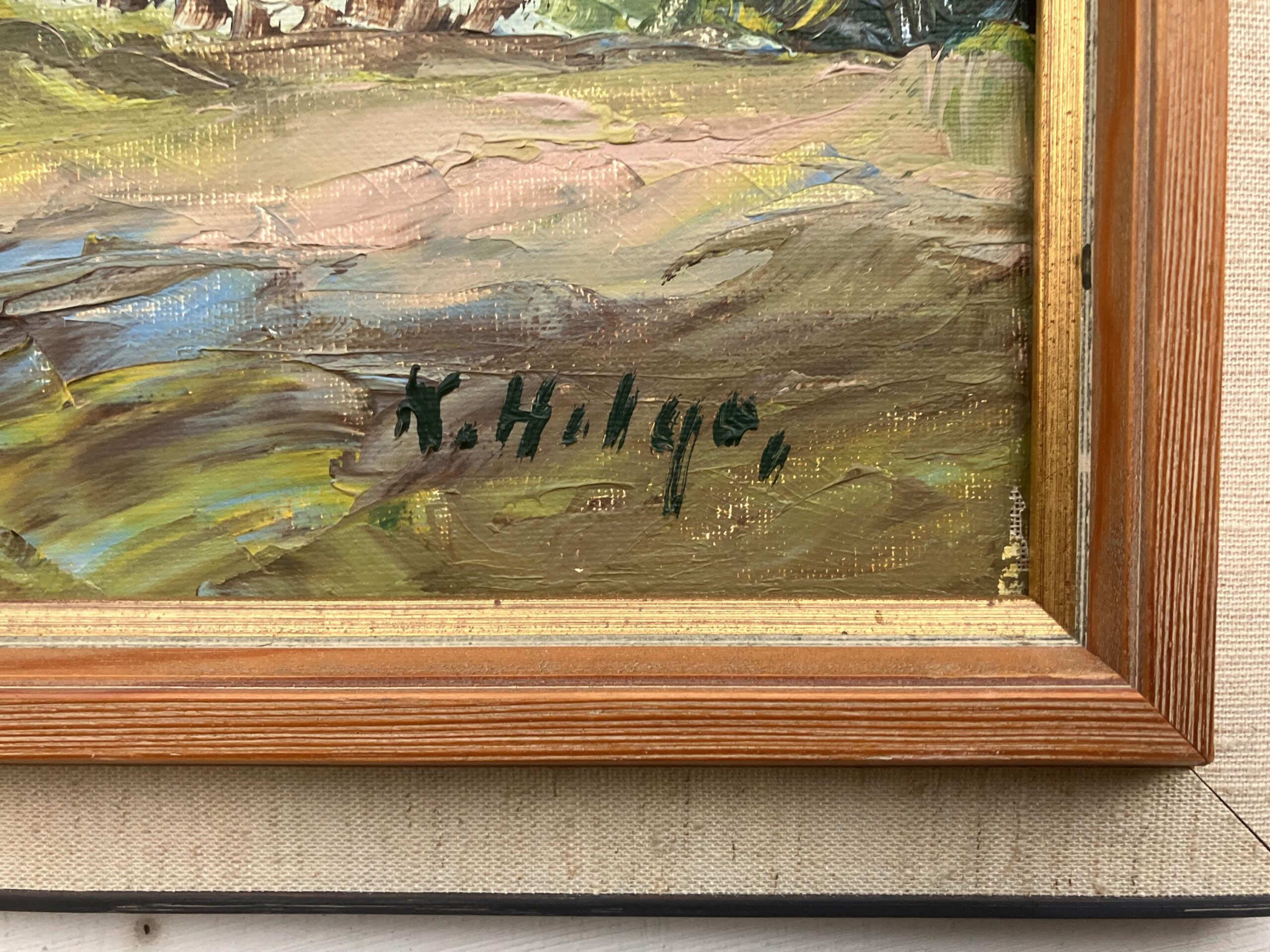 Vintage Oil Painting – Swedish Landscape with Farmhouse and Windmill, Scandinavian  Original artwork - Image 6