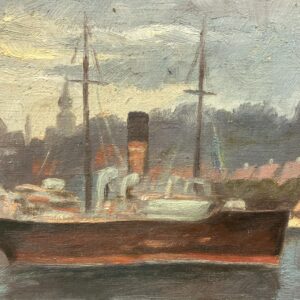 Vintage Oil Painting – Danish Harbor Scene with Boats, Original Scandinavian Artwork - Image 8