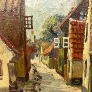 Vintage Oil Painting: Danish Village Street Summer Scene , Framed Original Scandinavian Art - Image 6