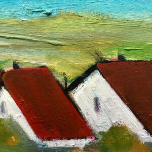 Original Swedish oil painting, Medium village landscape farmhouses, Mid Century modernist, Scandinavian decor - Image 8