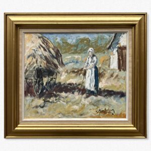 Vintage Danish Impressionist Oil Painting: Farmer Woman Portrait by Knud Bøstrup
