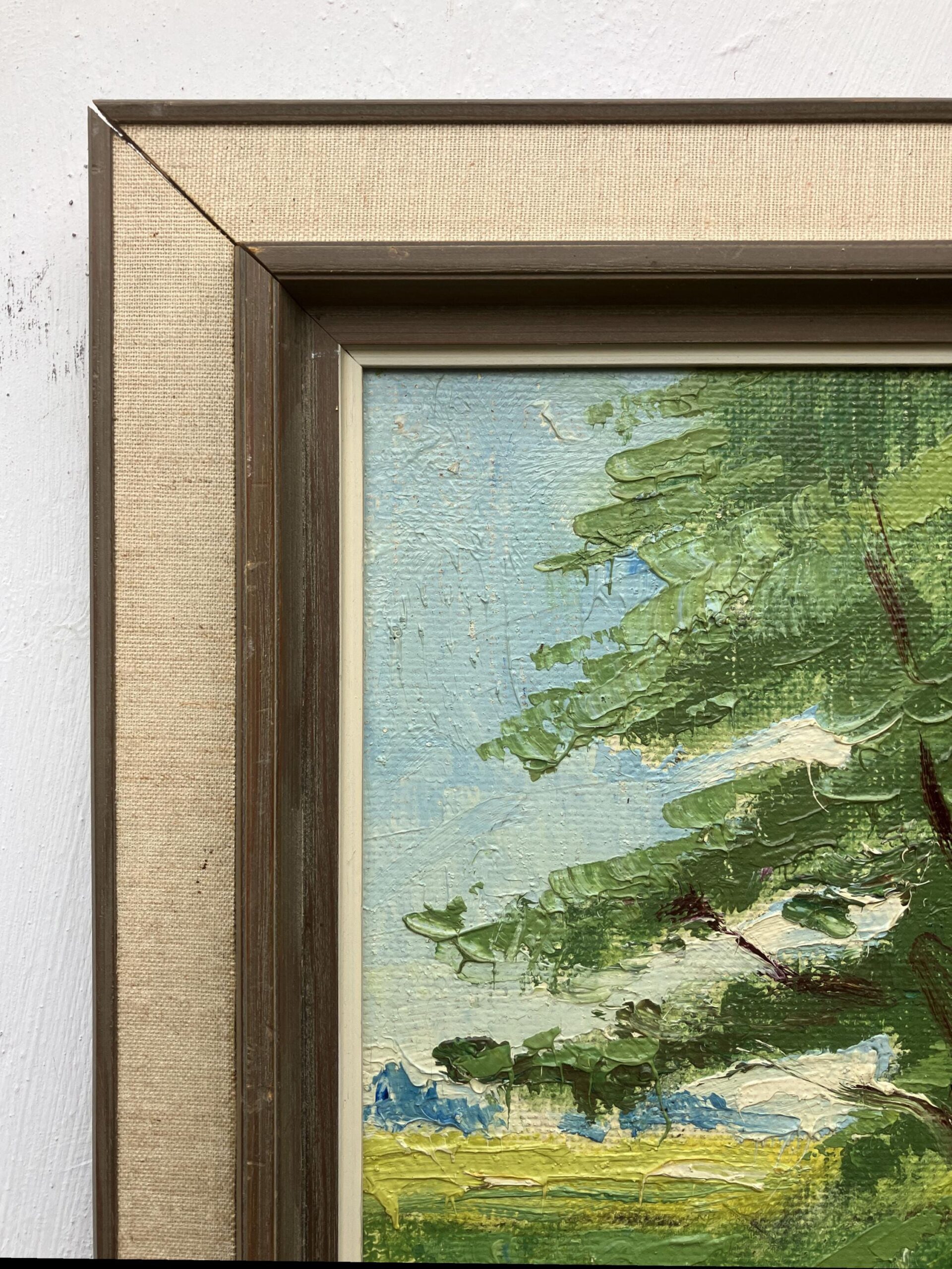 Original Swedish Oil Painting – Green Countryside Stream with Bridge – Mid Century – Framed - Image 7