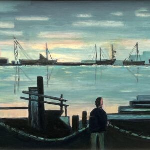 Original Danish Oil Painting – Moody Harbor Scene with Boats – Mid Century – Framed - Image 3