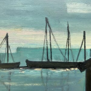 Original Danish Oil Painting – Moody Harbor Scene with Boats – Mid Century – Framed - Image 9