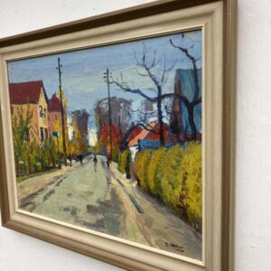 Vintage Oil Painting: Swedish Street Scene by Hjalmar Larsson, 1945 , Framed Original Swedish Art - Image 5