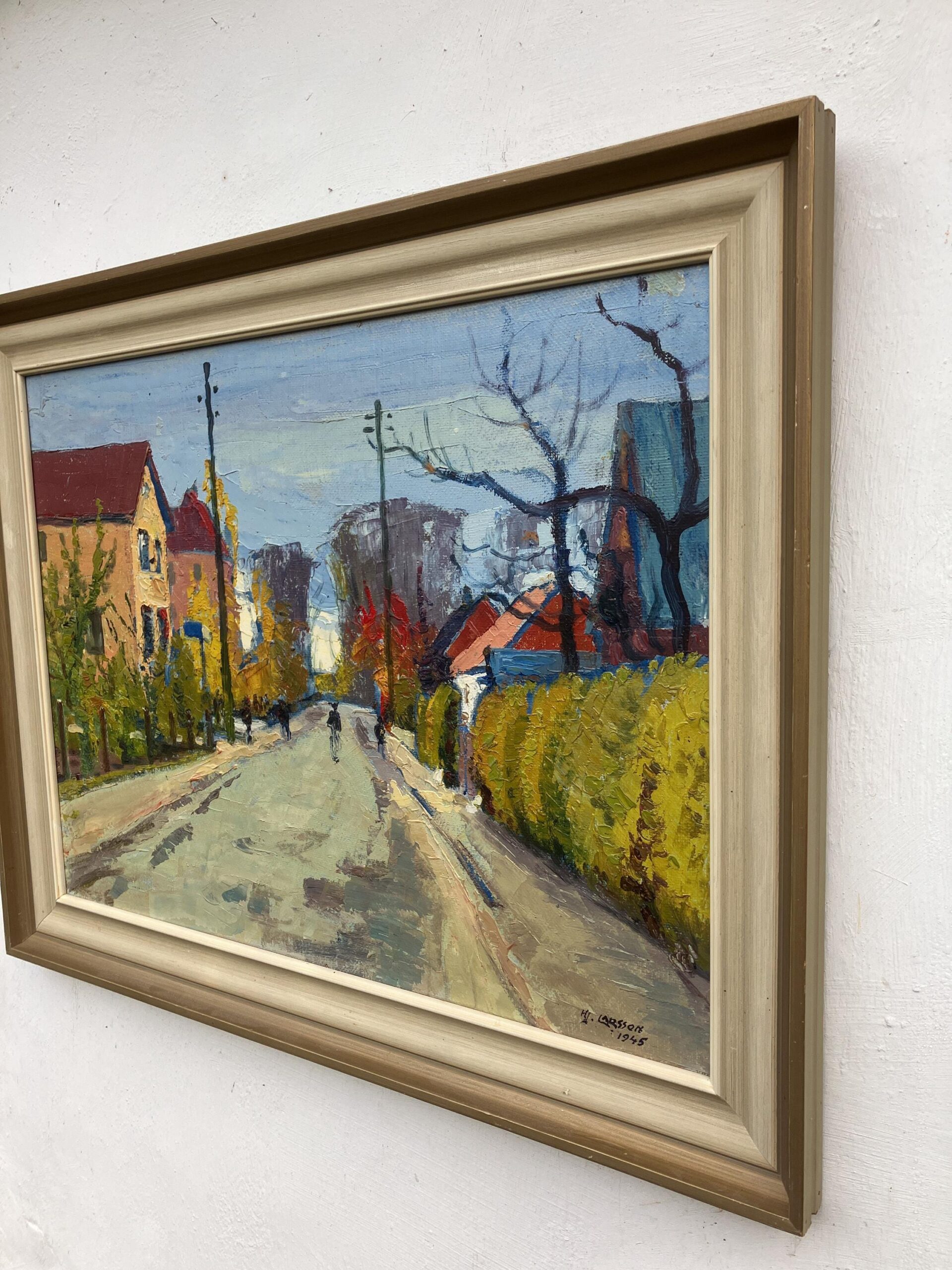 Vintage Oil Painting: Swedish Street Scene by Hjalmar Larsson, 1945 , Framed Original Swedish Art - Image 5