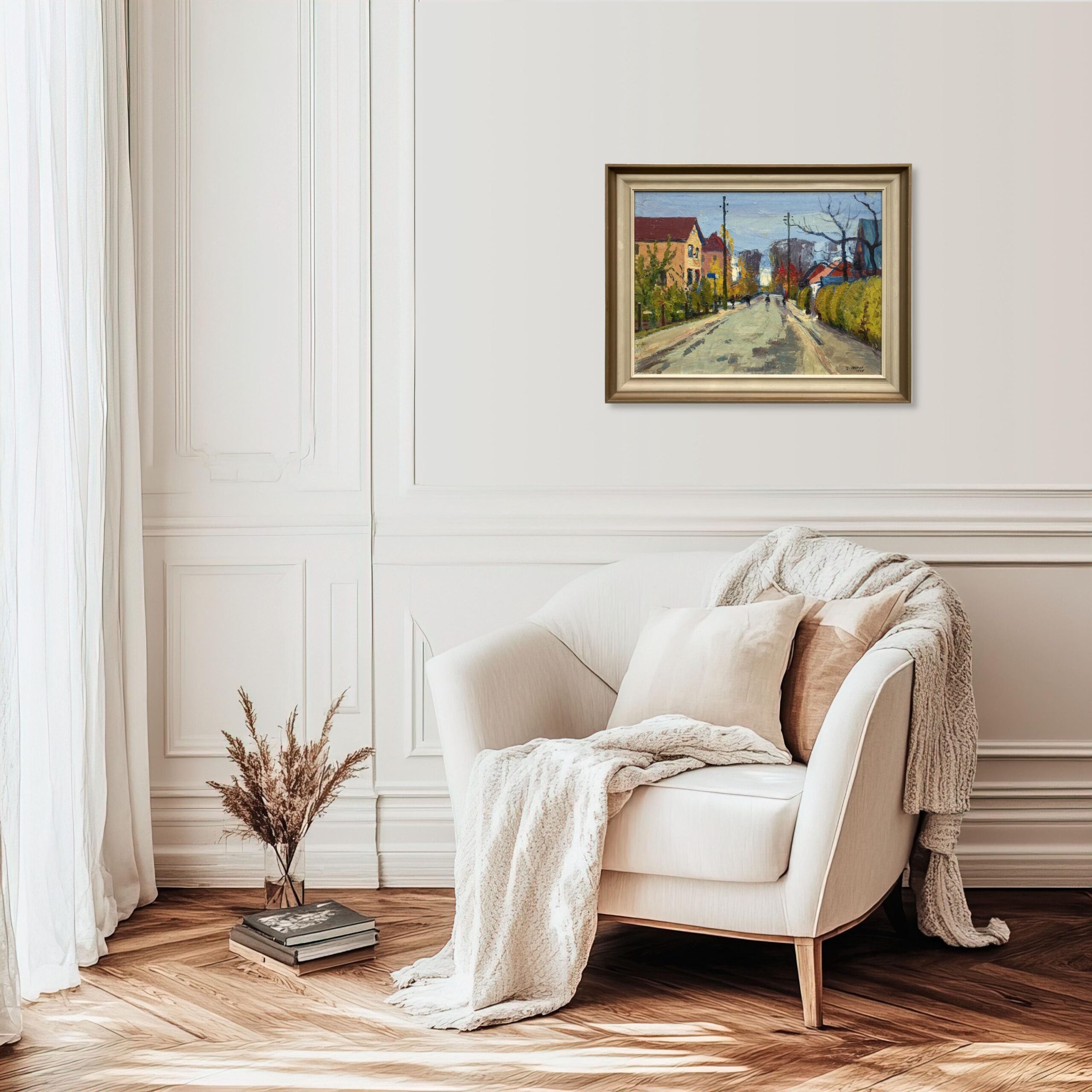 Vintage Oil Painting: Swedish Street Scene by Hjalmar Larsson, 1945 , Framed Original Swedish Art - Image 2