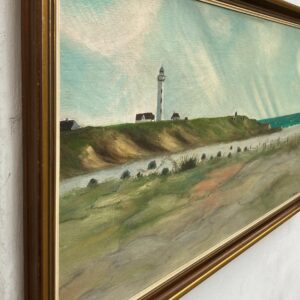 Original Danish oil painting, Large panoramic lighthouse coastal Hirtshals, Mid Century modernist, Scandinavian decor - Image 4