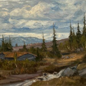 Vintage Swedish landscape painting with cottage, oil on board, 1930s - Image 6